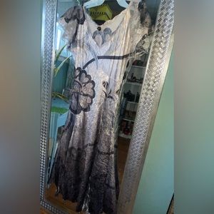 Black and grey dress with lace sleeves v neck size medium